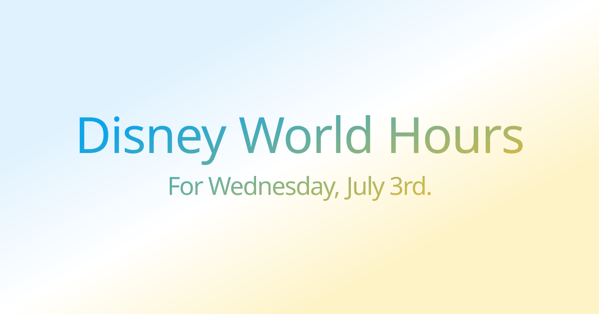 WDW Hours A calendar of Walt Disney World park hours